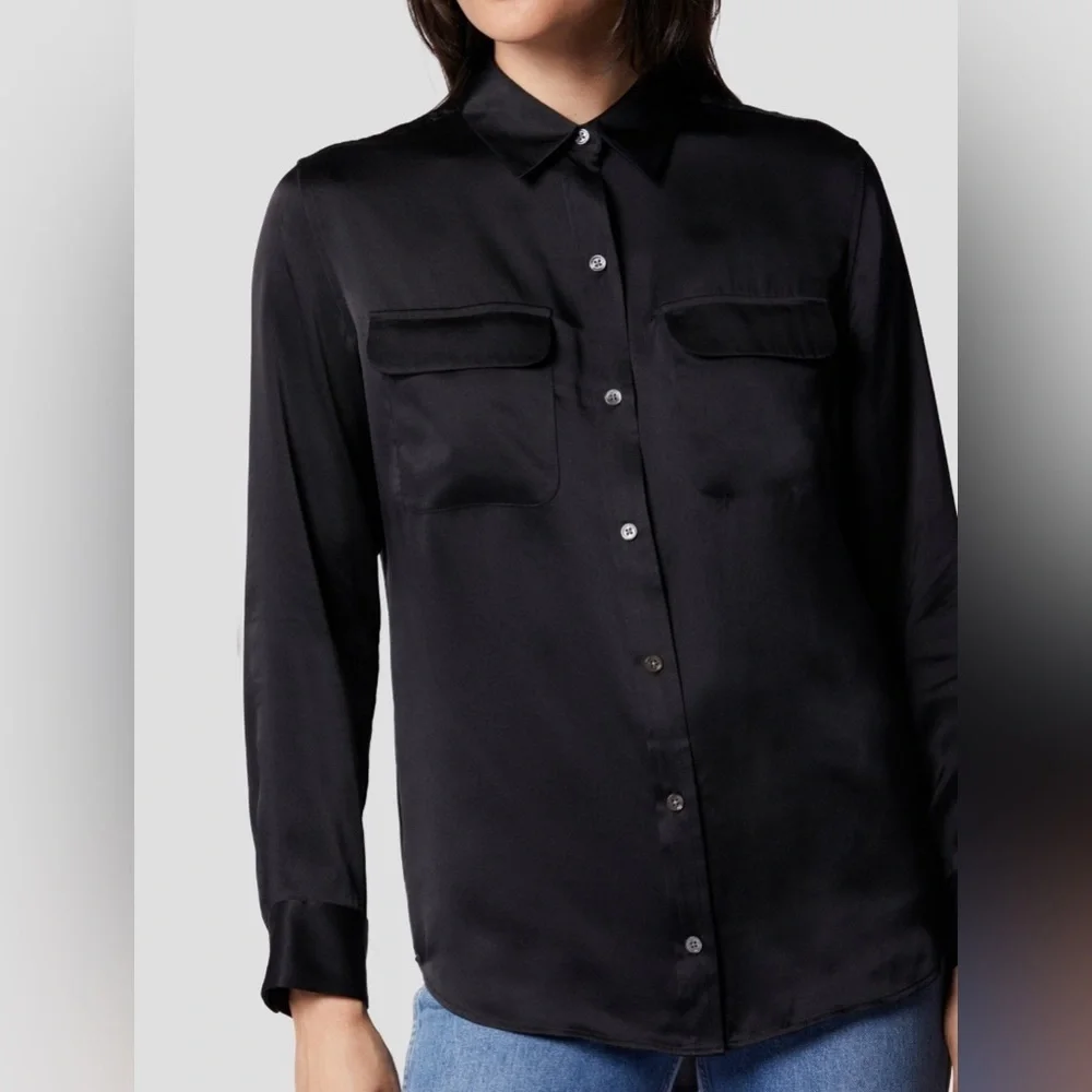 NWT Equipment SIGNATURE 100% SILK SATIN SHIRT in True Black - Picture 1 of 15